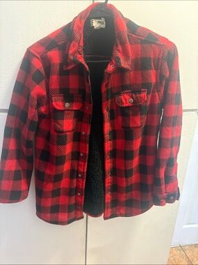 Kids Red & Black Buffalo Plaid Sherpa-Lined Jacket